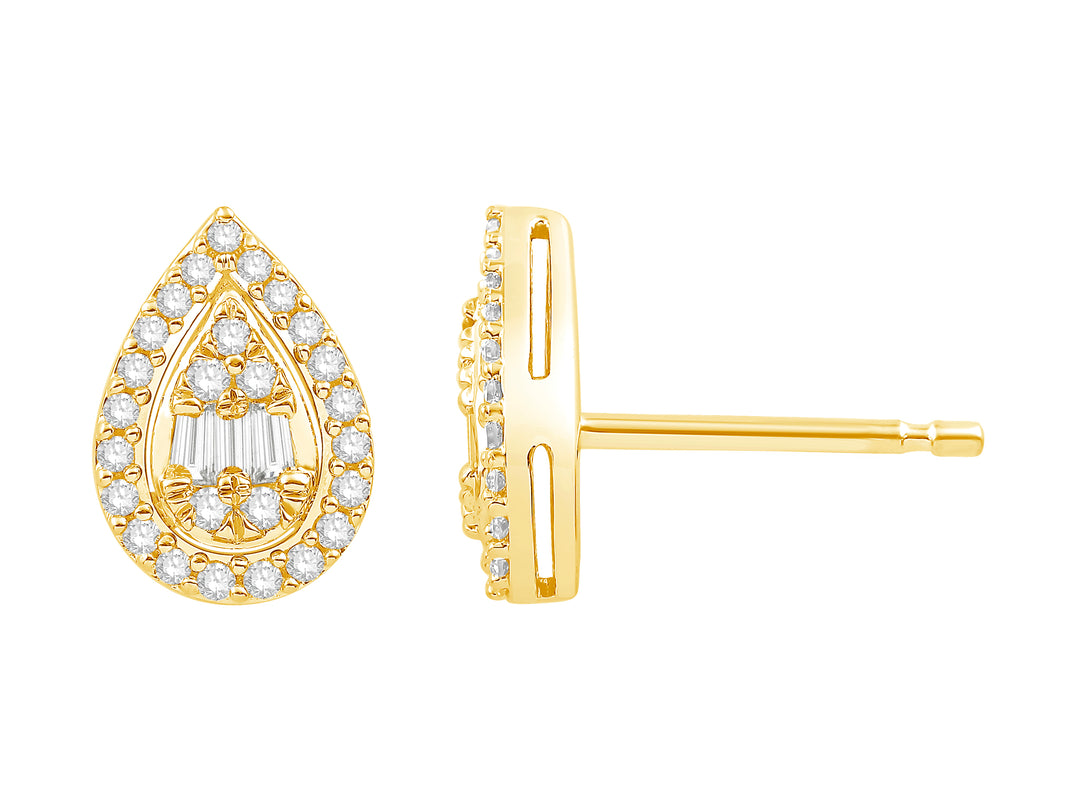 14 Karat Yellow Gold 0.29ct Diamond Pear Shaped Stud Earrings