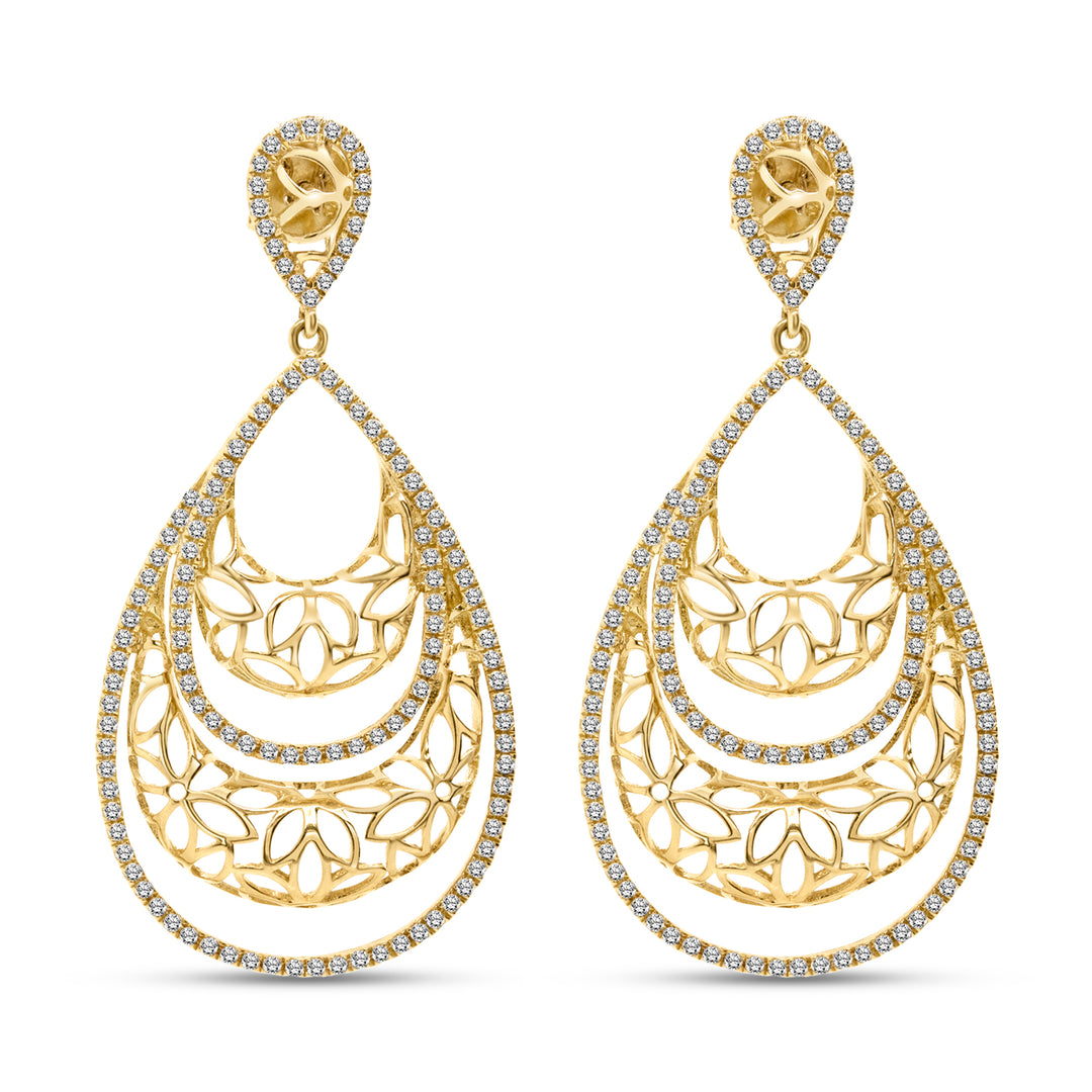14 Karat Yellow Gold 0.69ct Diamond Teardrop Earrings