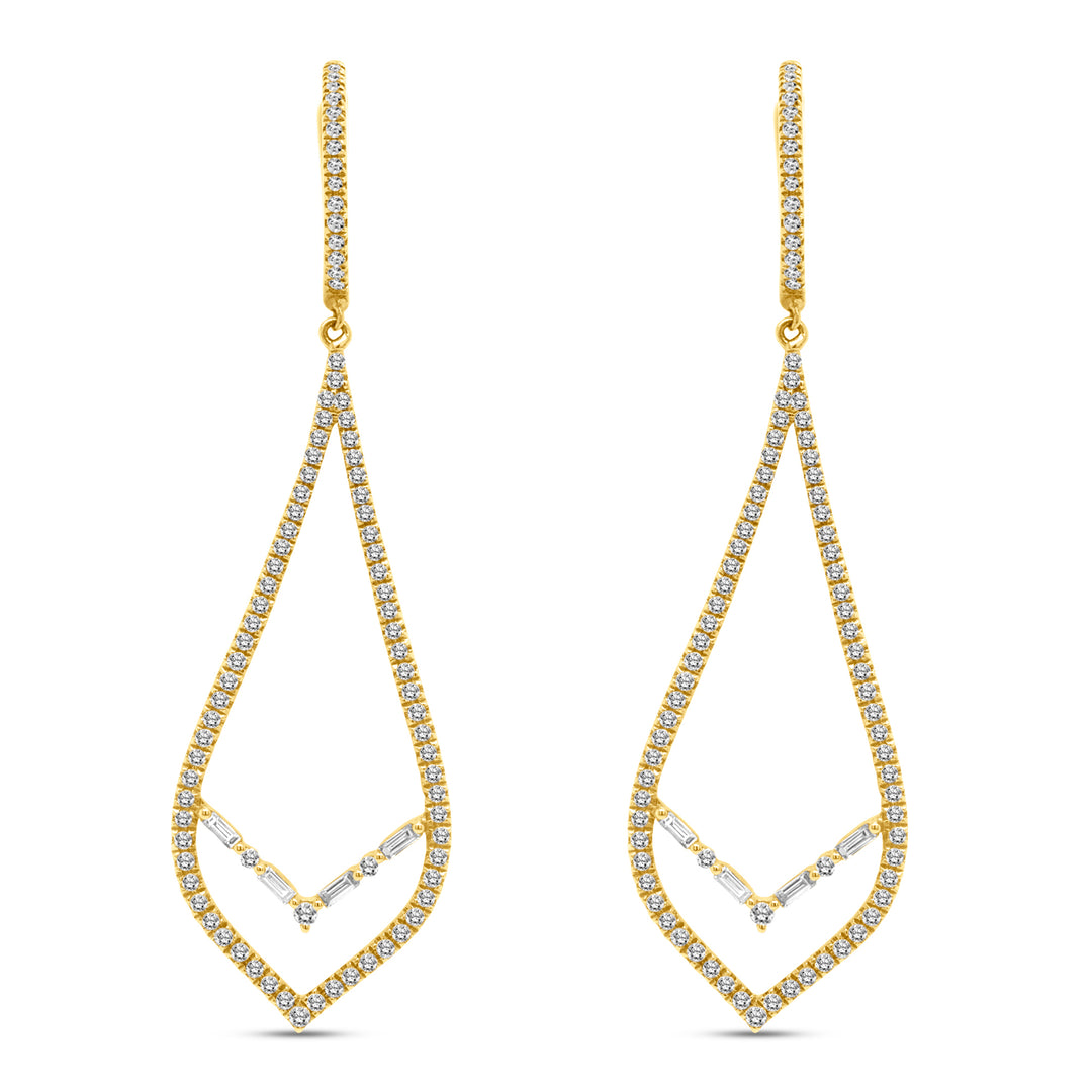 14 Karat Yellow Gold 0.91ct Diamond Oblong Drop Earrings