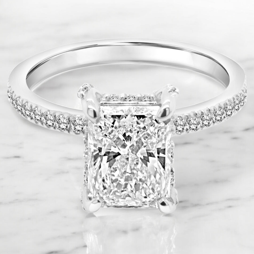 An image showing the front view of the final presentation of the 14 Karat Diamond Accented Natural Diamond Custom Engagement Ring