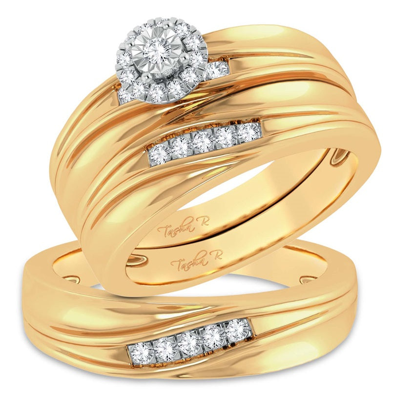 14 Karat Yellow Gold Trio Set Diamond Wedding Set