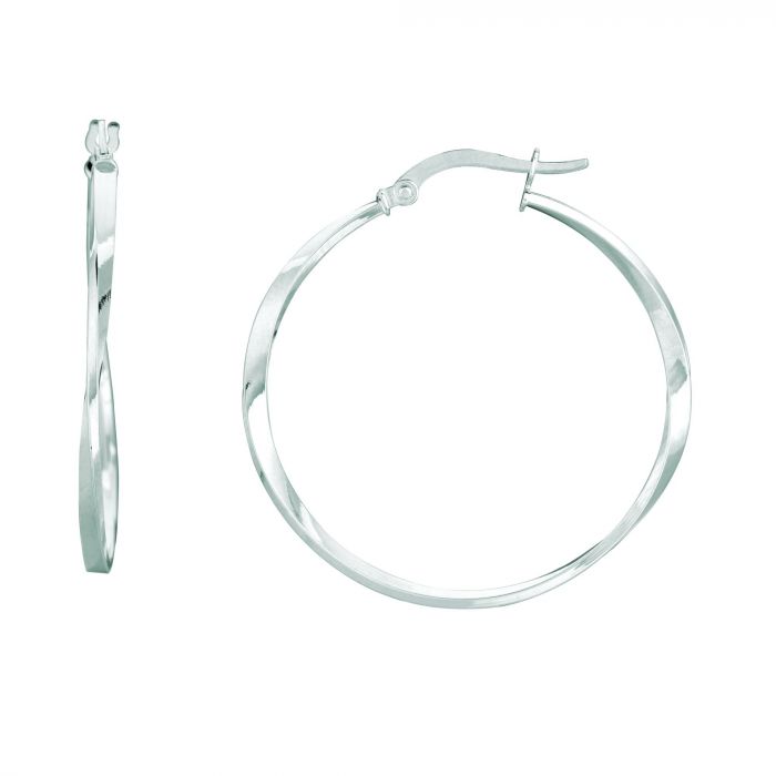 14 Karat White Gold Twisted Hoop Earrings