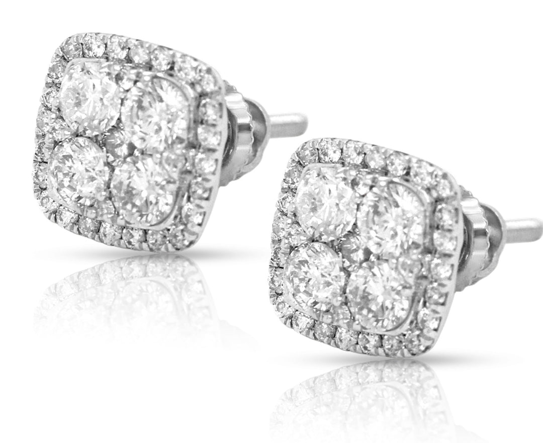 14 Karat White Gold 1.05ct Diamond Cluster Stud Earrings
