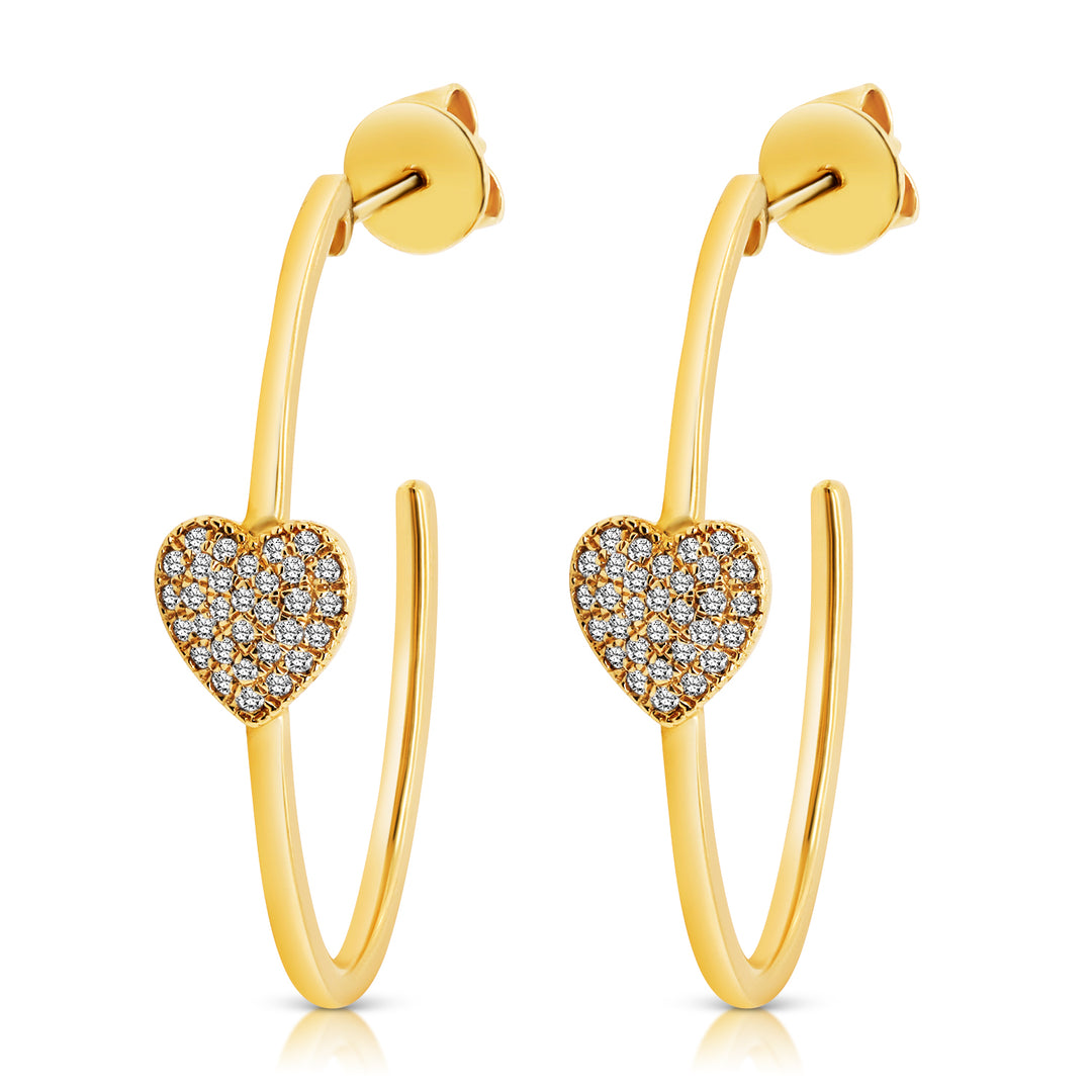 14 Karat Yellow Gold 0.19ct Diamond Heart J-Hoop Earrings
