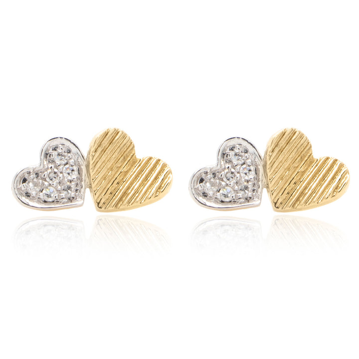 14 Karat Yellow Gold 0.04ct Diamond Two Heart Stud Earrings