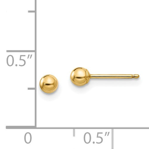 14 Karat Yellow Gold 3mm Ball Earrings