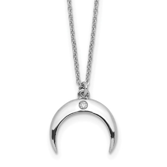 Sterling Silver Crescent Necklace with Cubic Zirconia