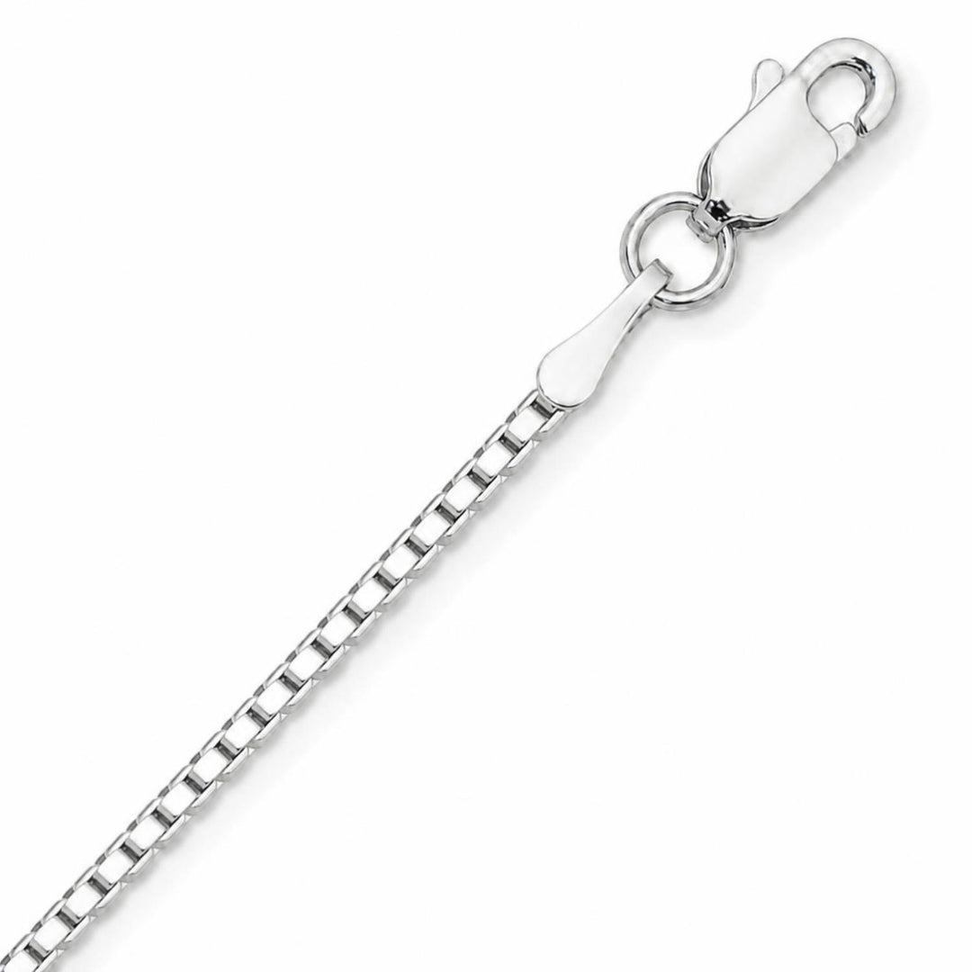 A image showing a sterling silver box chain on a pure white background