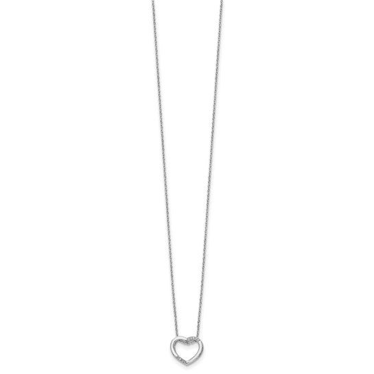 Sterling Silver Open Heart 0.01ct Diamond Necklace - 18 inch