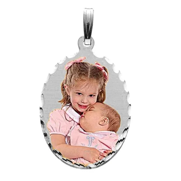Medium Oval with Diamond Cut Edge Picture Pendant Charm side view | AJ's Jewelry Queens NY
