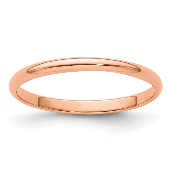 14K Rose Gold 2mm Half Round Wedding Band
