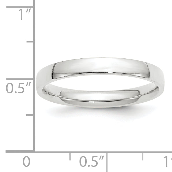 14K White Gold 3mm Comfort Fit Wedding Band - Side Profile