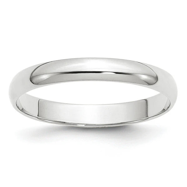 14K White Gold 3mm Half Round Wedding Band