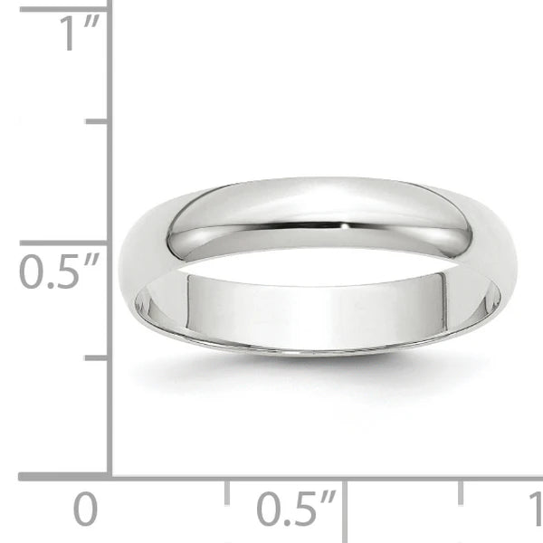 14K White Gold 4mm Half Round Wedding Band Side Profile