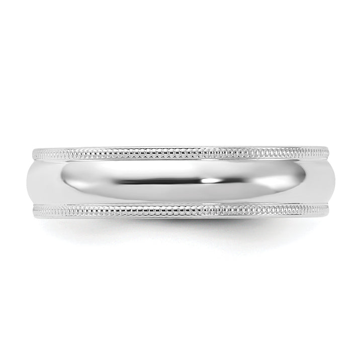 14K White Gold 5mm Comfort Fit Milgrain Wedding Band - Close-Up Detail
