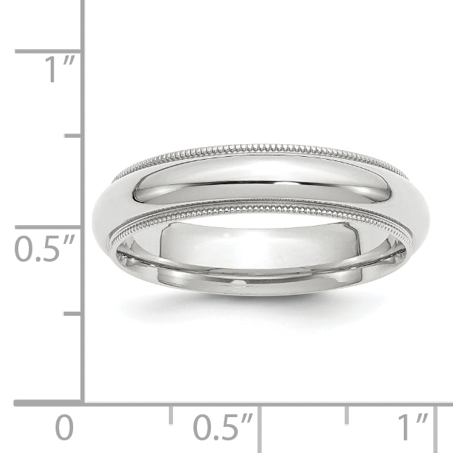 14K White Gold 5mm Comfort Fit Milgrain Wedding Band - Front View