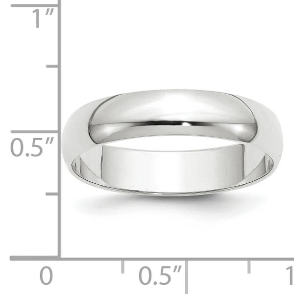 14K White Gold 5mm Half Round Wedding Band Side Profile