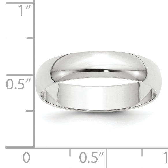 14K White Gold 5mm Half Round Wedding Band — Side Profile