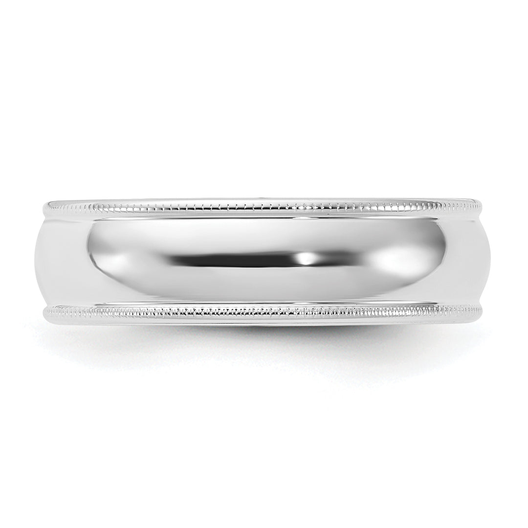 14K White Gold 6mm Comfort Fit Milgrain Wedding Band - Close-Up Detail