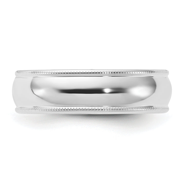14K White Gold 6mm Comfort Fit Milgrain Wedding Band - Close-Up Detail