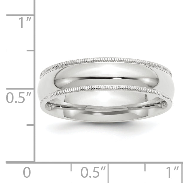 14K White Gold 6mm Comfort Fit Milgrain Wedding Band - Front View