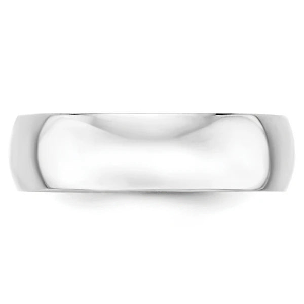 14K White Gold 6mm Half Round Wedding Band Front View