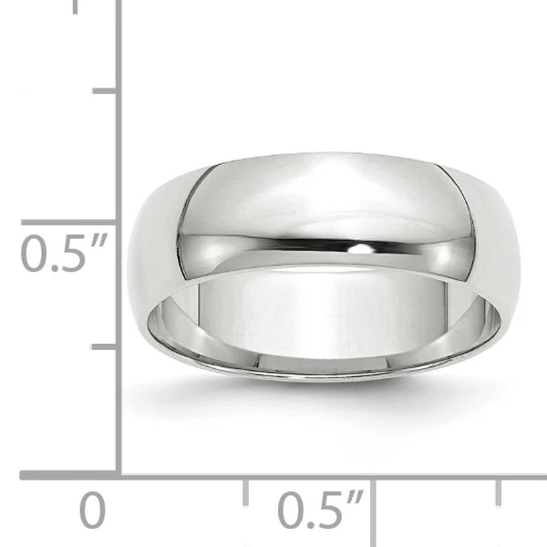 14K White Gold 6mm Half Round Wedding Band Side Profile