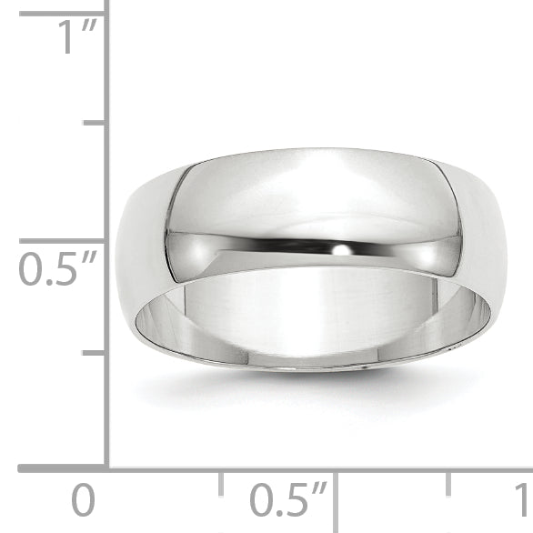 14K White Gold 7mm Half Round Wedding Band — Side Profile