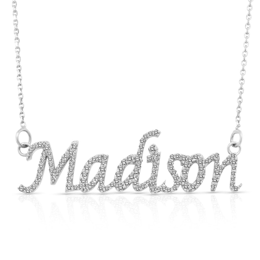 Diamond Name Necklace, 14K White Gold