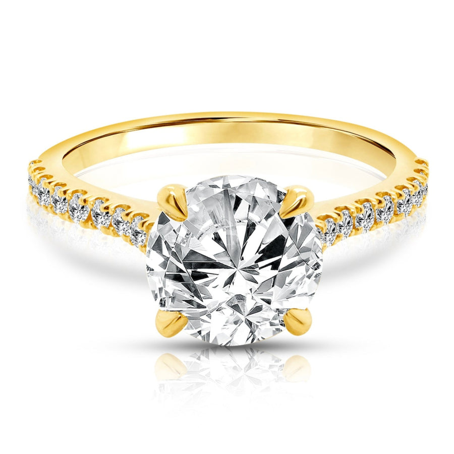2ct Round Lab Grown Diamond Pavé Cathedral, 14K Yellow Gold