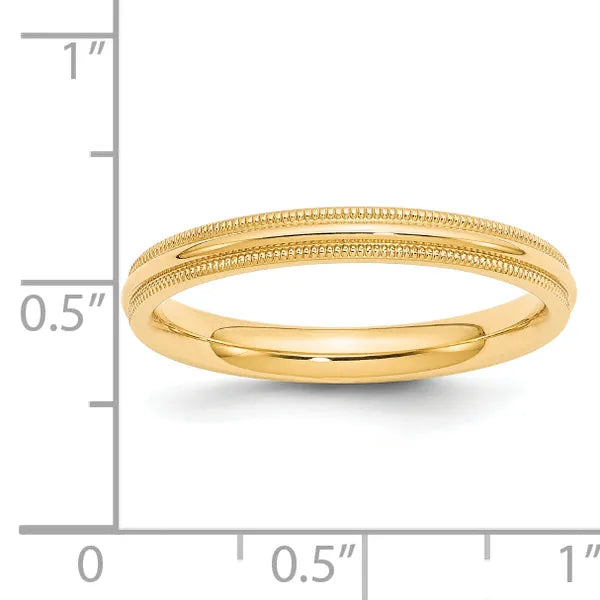 14K Gold 3mm Comfort Fit Milgrain Wedding Band