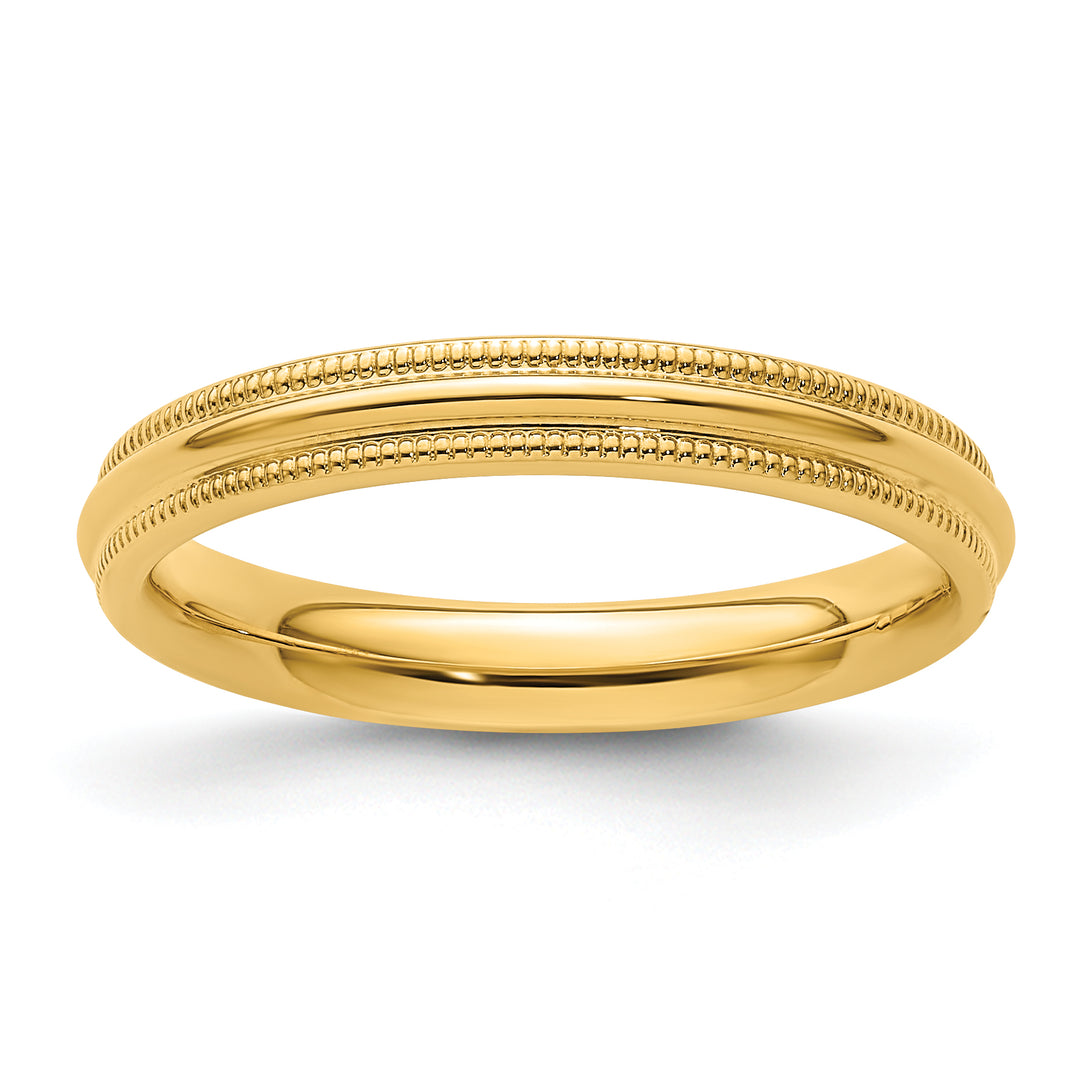 14K Yellow Gold 3mm Comfort Fit Milgrain Wedding Band
