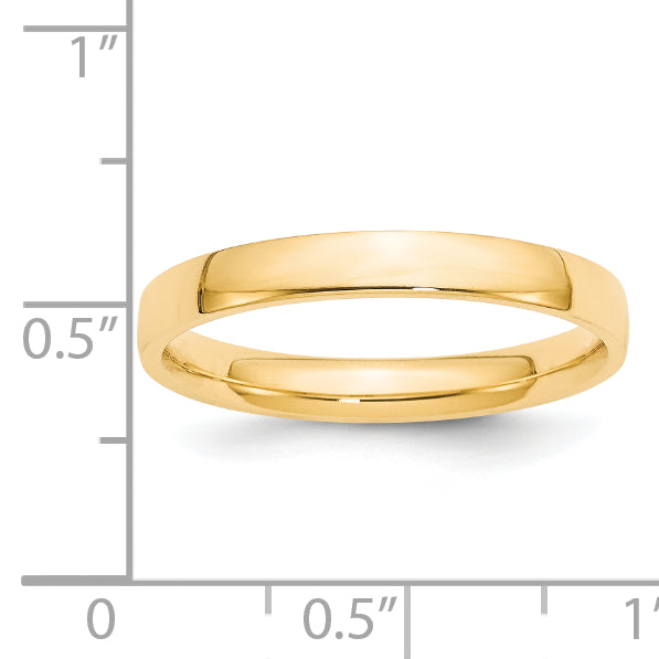 14K Yellow Gold 3mm Comfort Fit Wedding Band - Side Profile