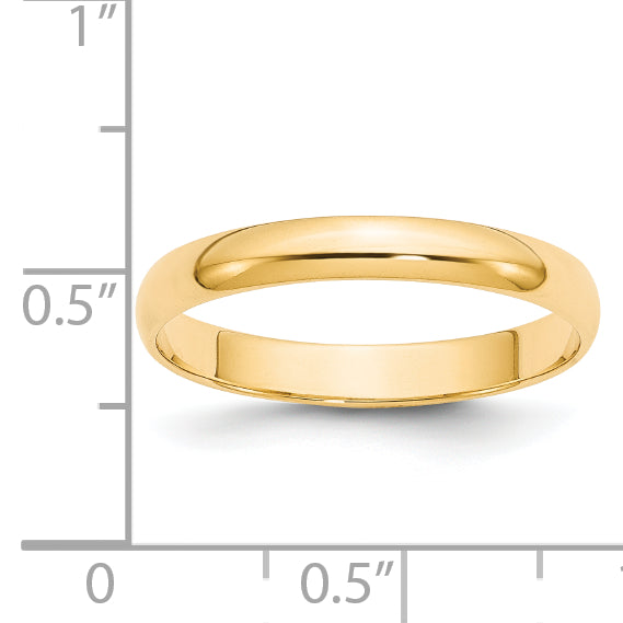 14K Yellow Gold 3mm Half Round Wedding Band — Side Profile