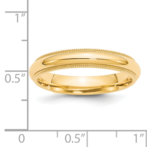 14K Yellow Gold 4mm Comfort Fit Milgrain Wedding Band - Close-Up Detail