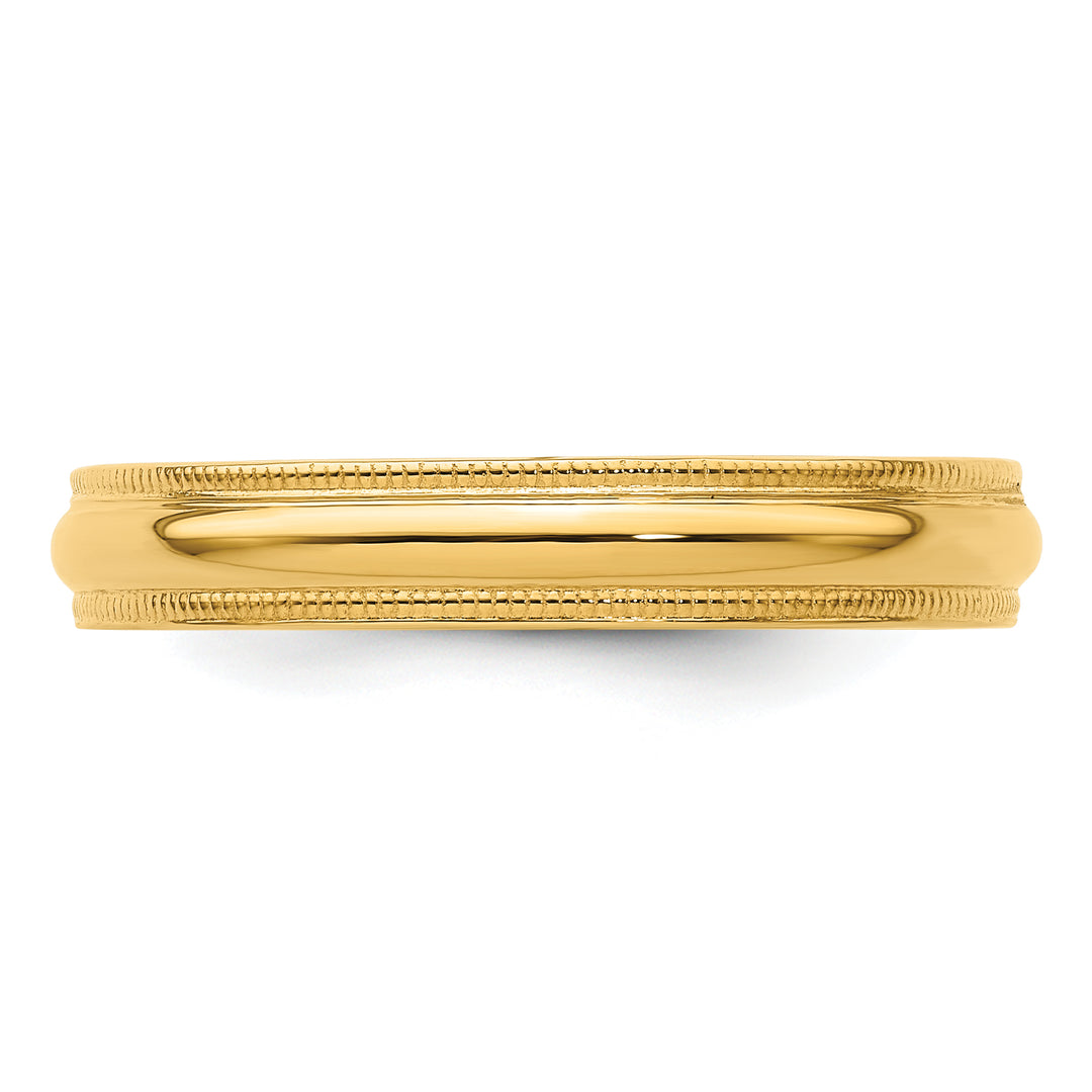 14K Yellow Gold 4mm Comfort Fit Milgrain Wedding Band - Side Profile