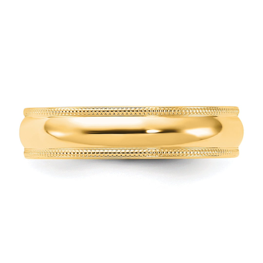 14K Yellow Gold 5mm Comfort Fit Milgrain Wedding Band - Side Profile