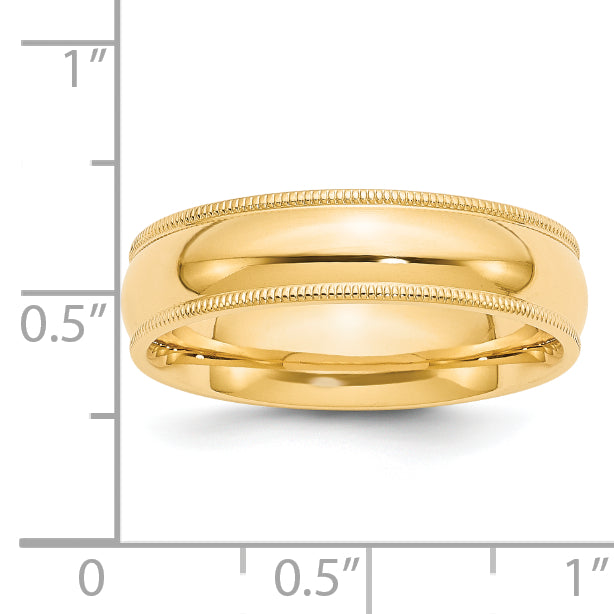 14K Yellow Gold 6mm Comfort Fit Milgrain Wedding Band - Close-Up Detail