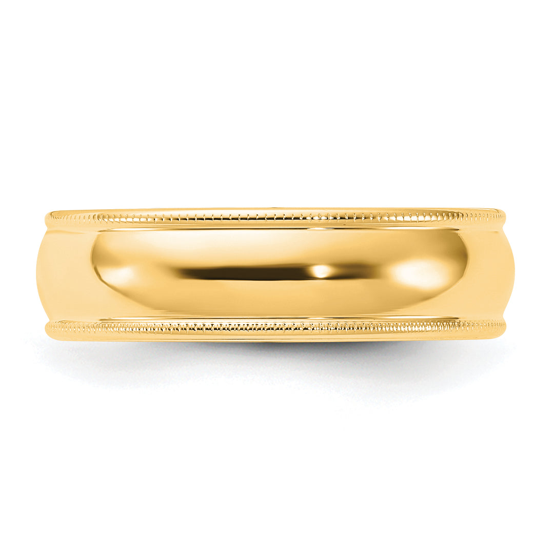 14K Yellow Gold 6mm Comfort Fit Milgrain Wedding Band - Side Profile
