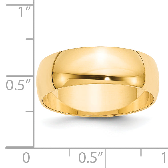14K Yellow Gold 7mm Half Round Wedding Band — Close-Up Detail