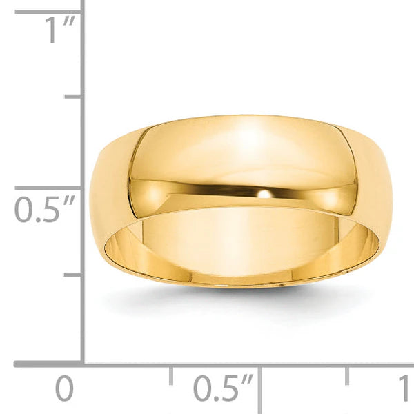 14K Yellow Gold 7mm Half Round Wedding Band Close-Up Detail