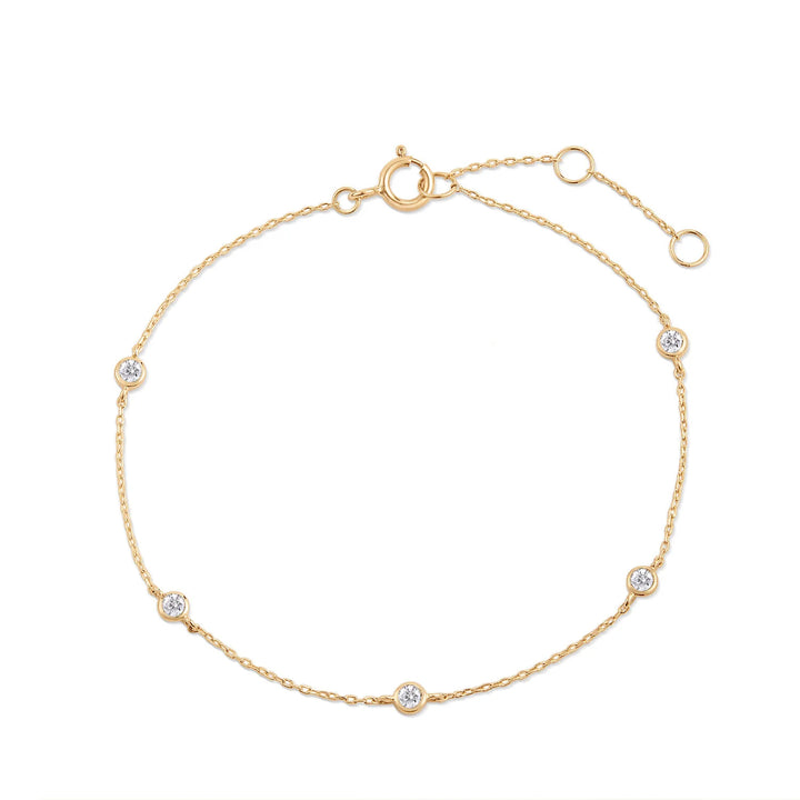 14K yellow gold chain bracelet with five bezel-set round lab grown diamond stations