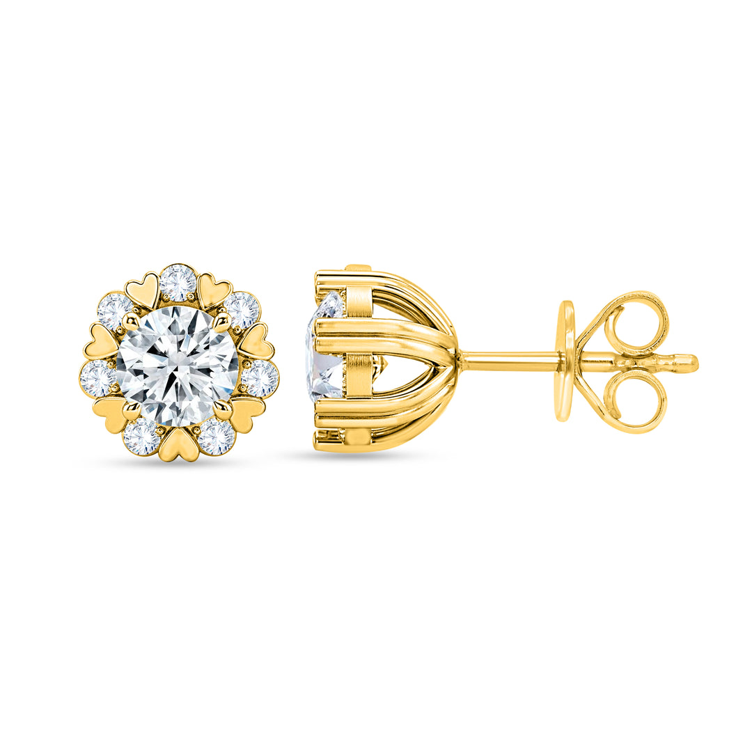 14K yellow gold lab-grown diamond heart halo stud earrings 0.78 carats
