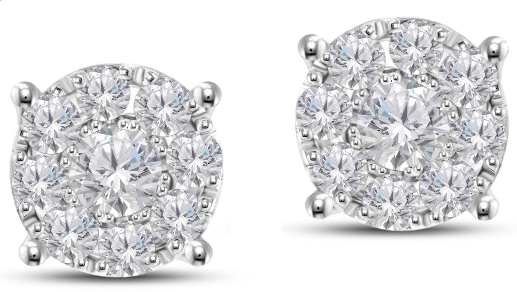 14K yellow gold round lab-grown diamond cluster stud earrings 0.71 carats