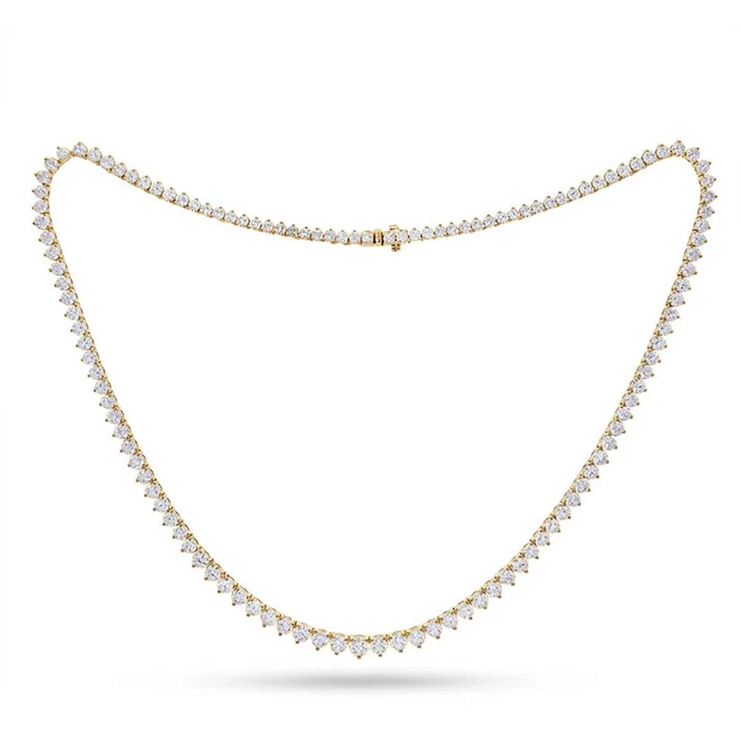 14K yellow gold graduated tennis necklace set with round lab grown diamonds
