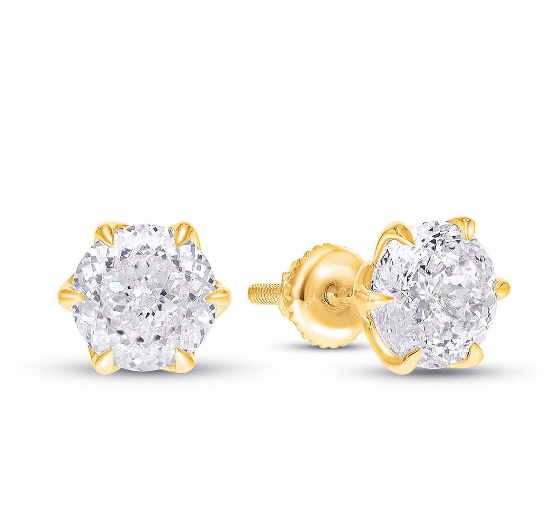 14K yellow gold round lab-grown diamond solitaire stud earrings 2.08 carats