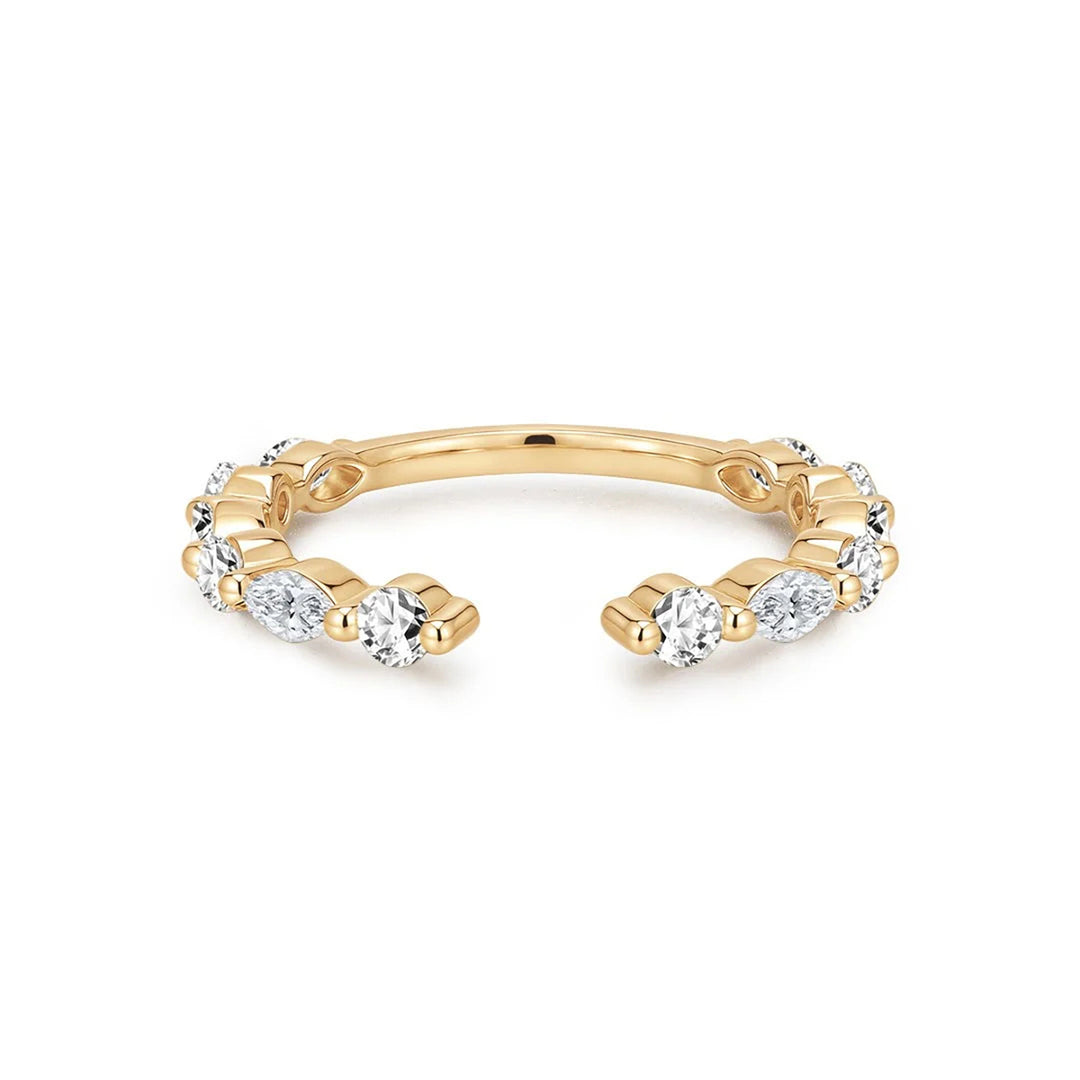 14K yellow gold open band ring with alternating round and marquise lab grown diamonds