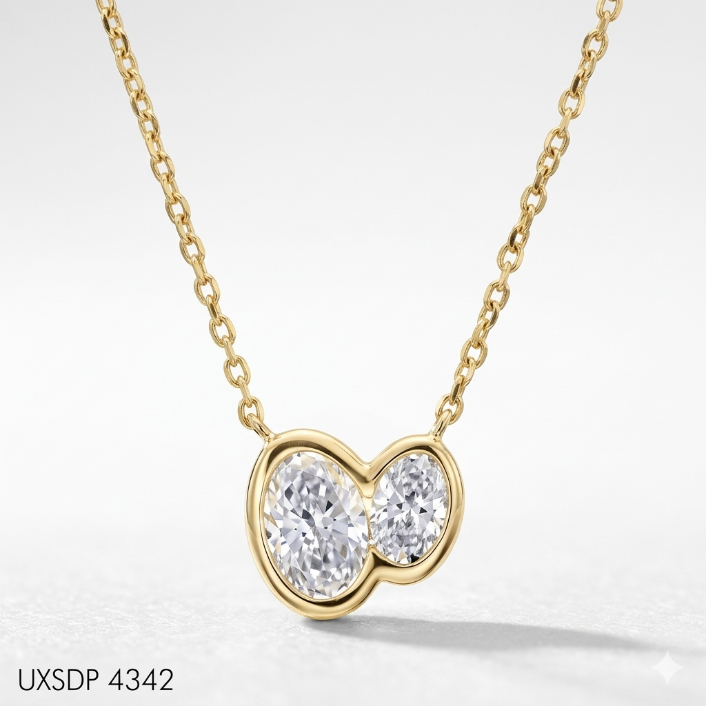 14K yellow gold two-stone oval lab-grown diamond pendant necklace