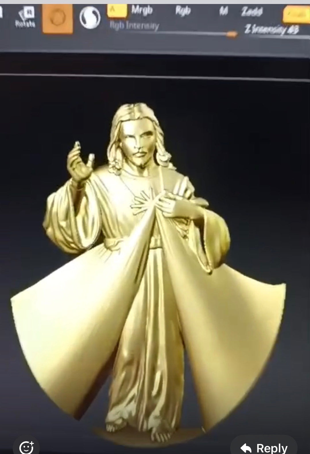 3D digital render of the custom 14 karat yellow gold Divine Mercy pendant showing sculptural depth — AJ's Jewelry Ridgewood Queens