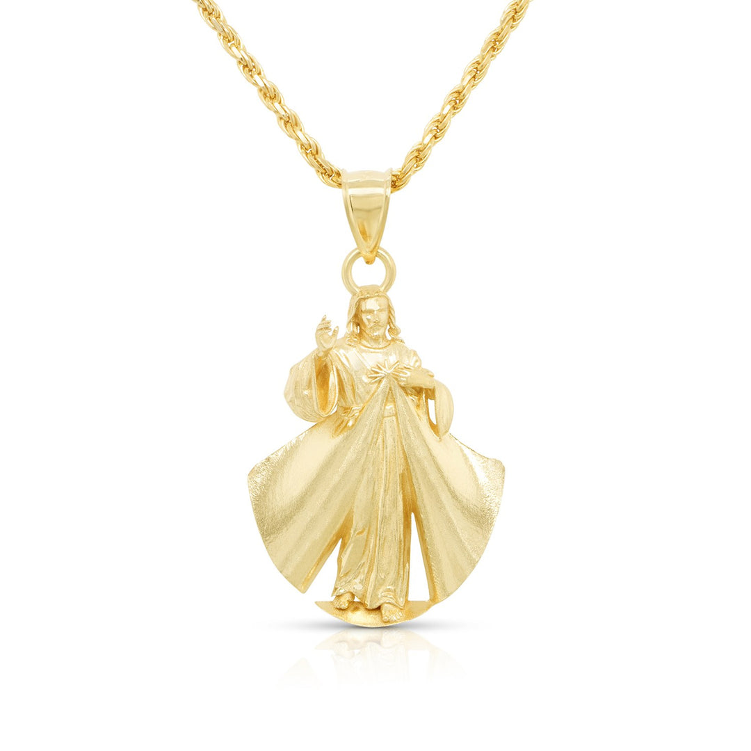 14 karat yellow gold Divine Mercy pendant — front view, custom religious jewelry by AJ's Jewelry, Ridgewood Queens NY